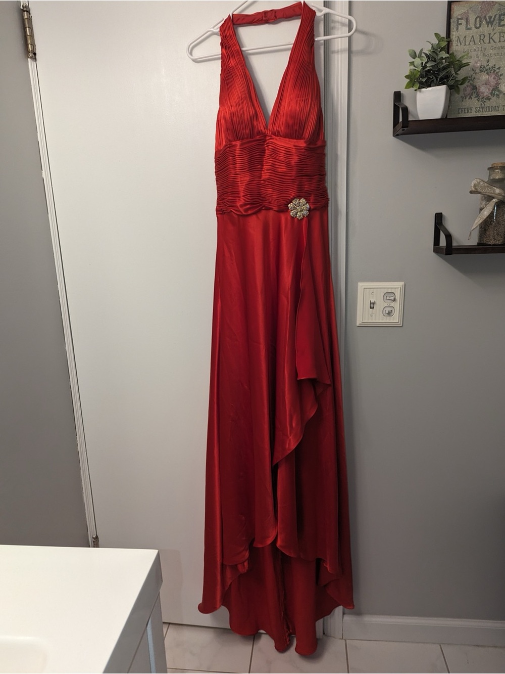 Red Halter Formal Maxi High Low Dress